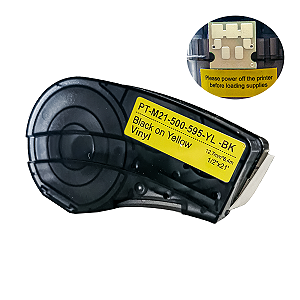 Fita Adesiva Vinil Compatível M21-500-595-YL, preto sobre amarelo, largura 12mm, comprimento 6,4m, com chip