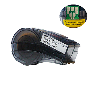 Fita Auto-Laminada Compatível M21-750-427, preto sobre branco, largura 19mm, comprimento 6,4m, com chip