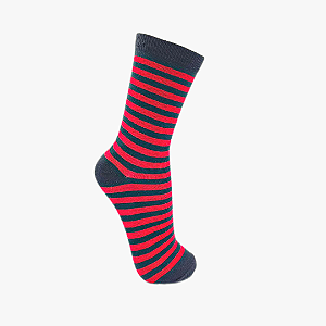 Meia Cano Alto Listrada Preto e Vermelho