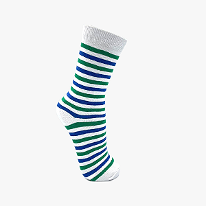 Meia Cano Alto Listrada Verde, Azul e Branco