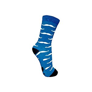Meia Cano Alto Bigode Branco Fundo Azul