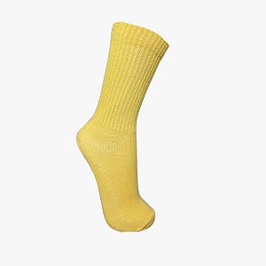 Meia Cano Alto Canelada Amarelo Claro