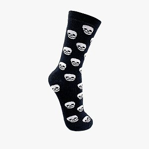 Meia Cano Alto Caveira Fundo Preto