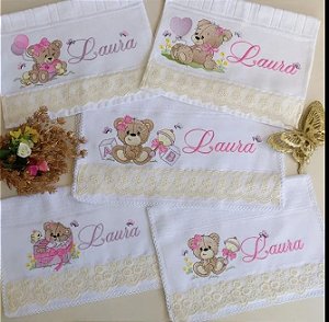 kit 2 toalhinhas de mão + 2 fraldinhas + 1 fraldinha de ombro (personalizado)