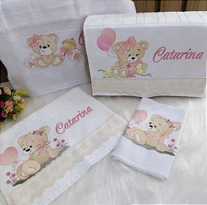 kit 1 fraldinha de ombro + 1 fraldinha + 2 toalhinhas de mão (personalizado)