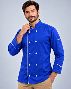 Dólmã Chef de Cozinha Azul Elegance Unissex 100% Algodão - Dr Chef