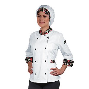 Dólmã Chef de Cozinha Feminina Alpineia Rosas - Dr. Chef