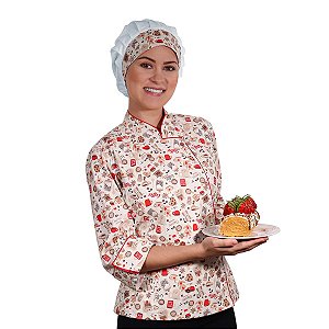 Dólmã Chef de Cozinha Feminina Estampa Café - Dr. Chef