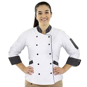 Dólmã Chef de Cozinha Feminino Poá