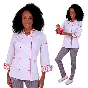 Dólmã Feminino Acinturado Modelo Pimenta Chef de Cozinha