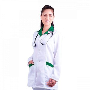 Jaleco Feminino Acinturado Detalhe em Verde Médicas e Enfermeiras - Dr Chef