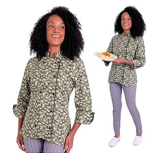 Dólmã Chef Cozinha Feminino Estampa Camuflado Militar - Dr Chef