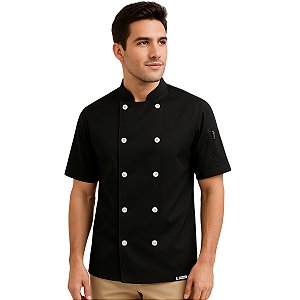 Dólmã Chef de Cozinha Manga Curta Oxford Preto - Dr Chef