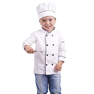 Dólmã Chef de Cozinha Infantil  Chapéu Mestre Cuca Branco - Dr Chef