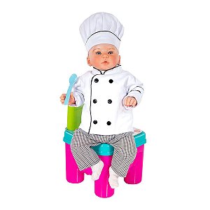 Dólmã Baby Mini Chef de Cozinha com Chapéu Mestre Cuca Branco - Dr Chef