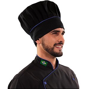 Chapéu Chef Cozinha Profissional Preto com Azul - Dr Chef