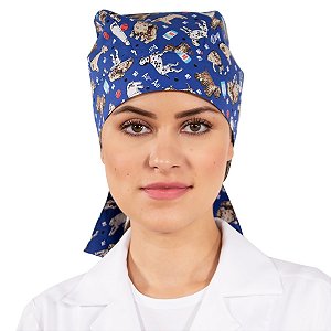Bandana Para Médico Veterinário Azul Estampada - Dr Chef