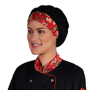 Chapéu Chef de Cozinha Tipo Gorro Floral Vermelho - Dr Chef