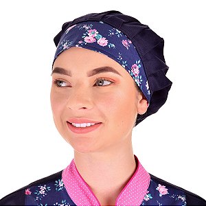 Chapéu Para Chef de Cozinha Tipo Gorro Azul Floral - Dr Chef