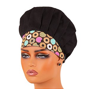 Chapéu Para Chef Cozinha Tipo Gorro Preto Donuts - Dr Chef