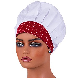 Chapéu Chef Cozinha Tipo Gorro Branco Poá Vermelho - Dr Chef