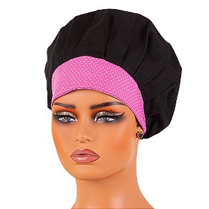 Chapéu Para Chef Cozinha Tipo Gorro Preto Poá Rosa - Dr Chef