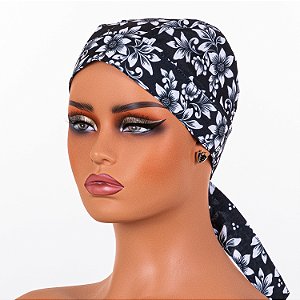 Bandana Para Chef de Cozinha Floral Preto - Dr Chef