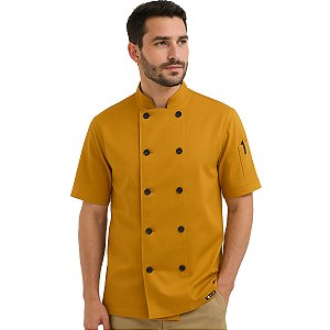 Dólmã Chef Cozinha Manga Curta Mostarda - Dr Chef