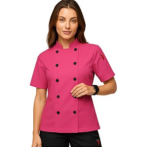 Dólmã Chef Cozinha Feminino Manga Curta Rosa - Dr Chef