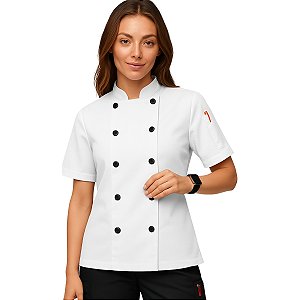 Dólmã Chef Cozinha Feminino Manga Curta Branco - Dr Chef