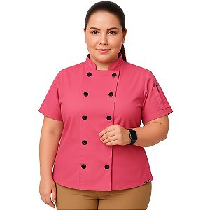 Dólmã Feminino Manga Curta Rosa Plus Size - Dr Chef