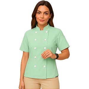 Dólmã Chef Cozinha Feminino Manga Curta Verde Bebê - Dr Chef