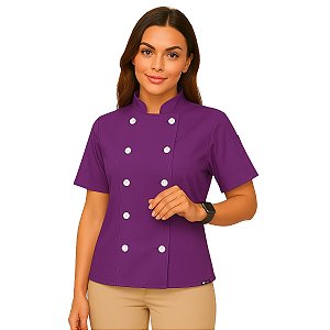 Dólmã Chef Cozinha Feminino Manga Curta Roxo - Dr Chef