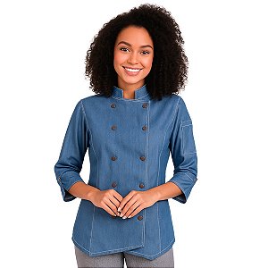 Dólmã Chef De Cozinha Jeans Liz Baby Blue - Dr Chef