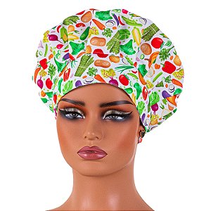 Chapéu Para Chef De Cozinha Estampa Legumes Branco - Dr Chef