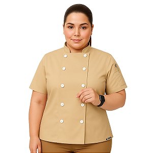 Dólmã Feminina Manga Curta Bege Plus Size - Dr Chef