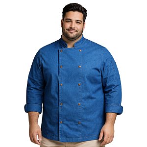 Dólmã Chef De Cozinha Plus Size Jeans Azul Claro Unissex - Dr Chef