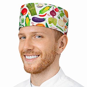 Boina Chef De Cozinha Unissex Profissional Estampa Legumes Branco - Dr Chef