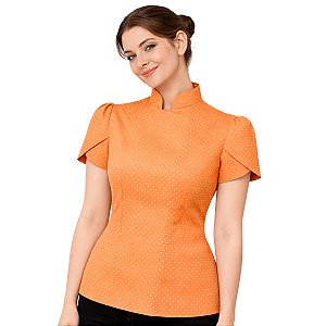 Dólmã Feminina Chef Cozinha Manga Curta Tulipa Estampa Poá Laranja - Dr Chef