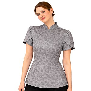 Dólmã Feminina Chef Cozinha Manga Curta Tulipa Cinza Glacê - Dr Chef
