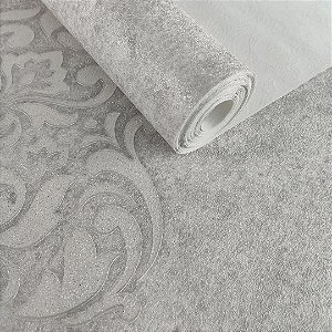Papel de Parede Vinílico Arabesco Importado Cinza- Rolo de 10 metros MV20