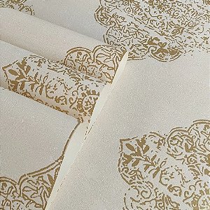 Papel de Parede Vinílico Importado Mandala Bege com Dourado - Rolo de 10 metros MV05