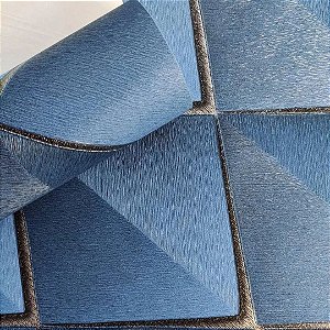 Papel de Parede Vinílico Importado Geométrico 3D Azul com detalhes em preto e dourado - Rolo de 10 metros ATI101