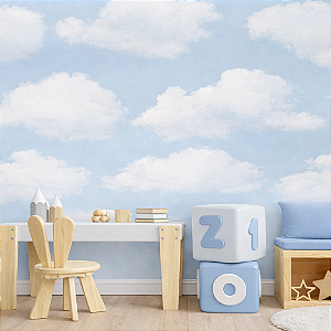 Papel de Parede Vinílico Importado Infantil Nuvens Céu Azul - Rolo de 10 metros EVX816