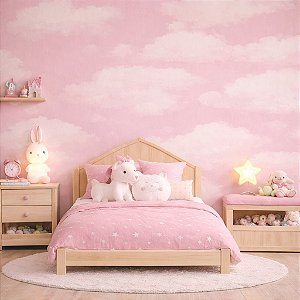 Papel de Parede Vinílico Importado Infantil Nuvens Céu Rosa - Rolo de 10 metros EVX817