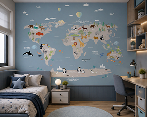 Papel de Parede Personalizado Mapa Mundi Azul