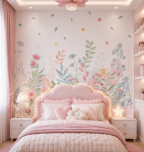 Papel de Parede Personalizado Infantil Aquarela Floral Colorido Jardim