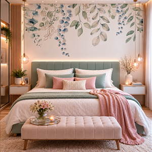 Papel de Parede Personalizado Floral Aqua Clean