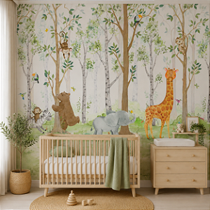 Papel de Parede Personalizado Quarto Infantil Bichinhos na Floresta