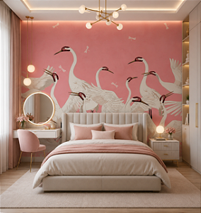 Papel de Parede Personalizado Cisne Rosa – Decoração Sofisticada para Lavabo, Sala e Hall